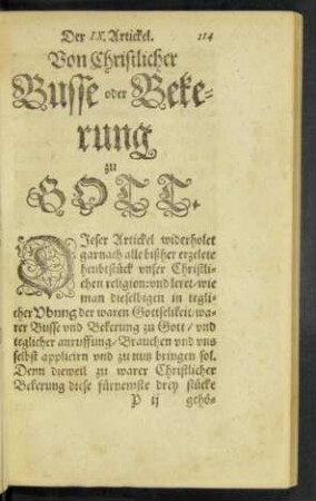 Der IX. Artickel. Von Christlicher Busse oder Bekerung zu Gott.