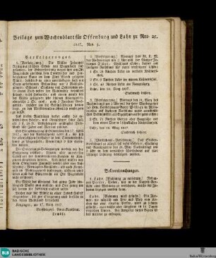 Wochenblatt für Offenburg und Lahr, Beilage zum Wochenblatt für Offenburg und Lahr