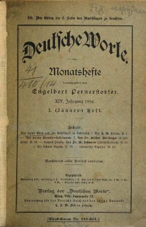 Deutsche Worte : Monatshefte. 14. 1894