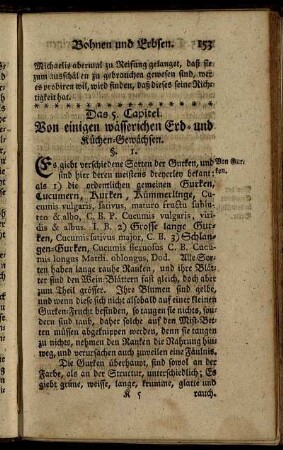 Das 5. Capitel. Von einigen wässerichen Erd- und Küchen-Gewächsen.
