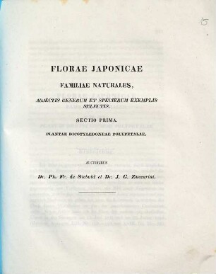 Florae Japonicae familiae naturales, adjectis generum et specierum exemplis selectis, 1. Plantae dicotyledoneae polypetalae