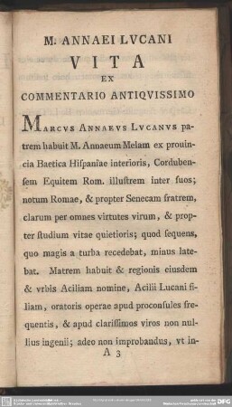 M. Annaei Lucani Vita Ex Commentario Antiquissimo