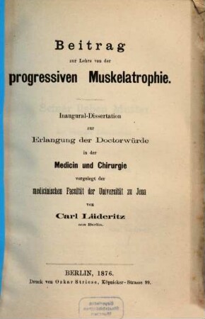 Beitrag zur Lehre von der progressiven Muskelatrophie : Jenaer Inaug.-Diss.