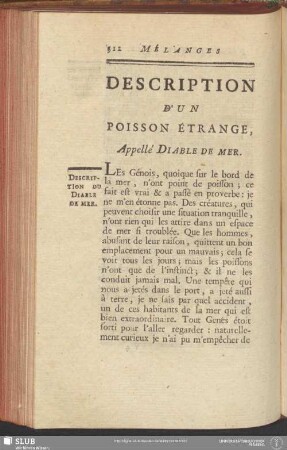Description D'Un Poisson Étrange, Appellé Diable De Mer