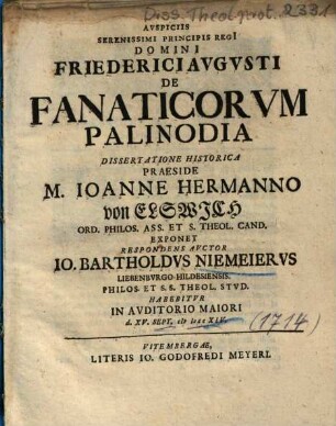 De Fanaticorvm Palinodia Dissertatione Historica