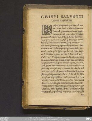 Crispi Salustii Oratoris clarißimi vita.