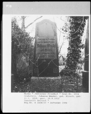Grabstein von Johanna Wendel, geborene Hirsch (gestorben 1912.09.26)