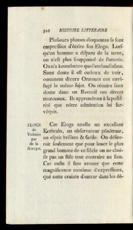 Divers Eloges de Mr. de Voltaire.