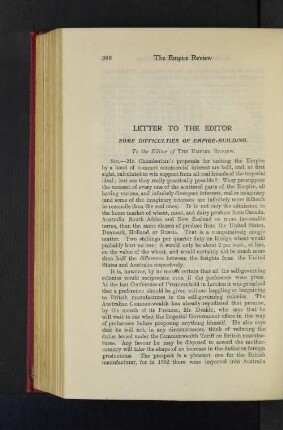 Letter to the Editor. Some Difficulties of Empire-Building.