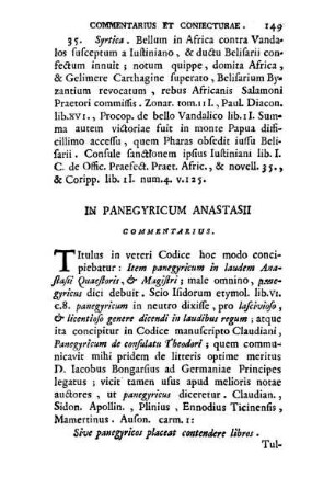 In Panegyricum Anastasii Commentarius.