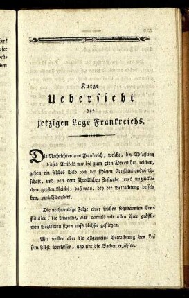 Kurze Uebersicht der jetzigen Lage Frankreichs.