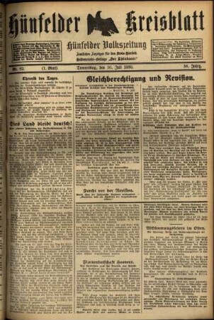 Erste Ausgabe vom Donnerstag, den 10. Juli 1930.