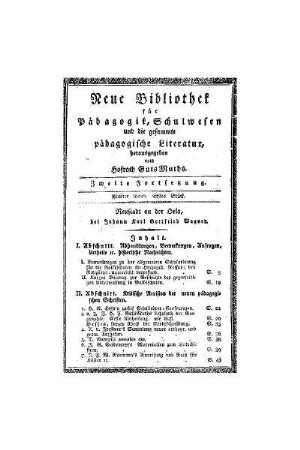 Inhalt [fünfter Band, erstes Stück]