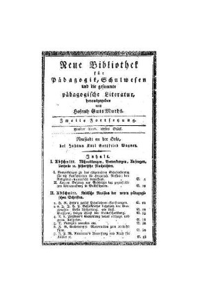 Inhalt [fünfter Band, erstes Stück]