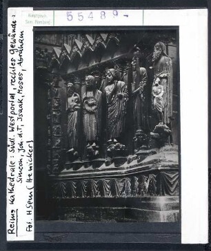 Reims, Kathedrale: Westfassade, südl. Westportal, rechtes Gewände: Simeon, Johannes d. Täufer, Isaak, Moses, Abraham