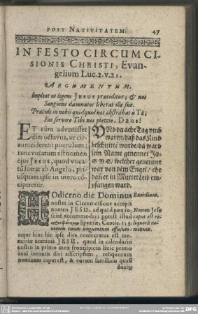 In Festo Circumcisionis Christi, Evangelium Luc. 2. v. 21