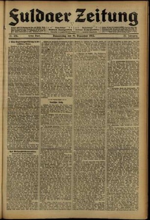 Erste Ausgabe vom Donnerstag, den 19. Dezember 1912.