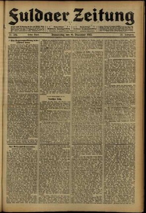 Erste Ausgabe vom Donnerstag, den 19. Dezember 1912.