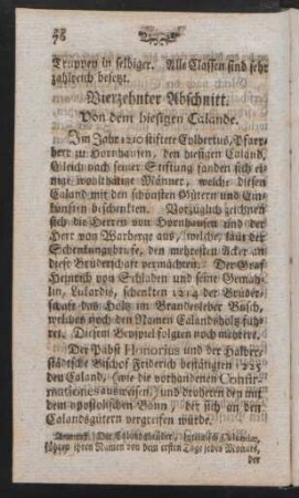 Vierzehnter Abschnitt. Von dem hiesigen Calande.