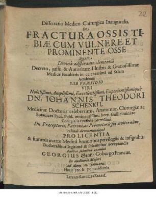 Dissertatio Medico Chirurgica Inauguralis. De Fractura Ossis Tibiae Cum Vulnere Et Prominente Osse
