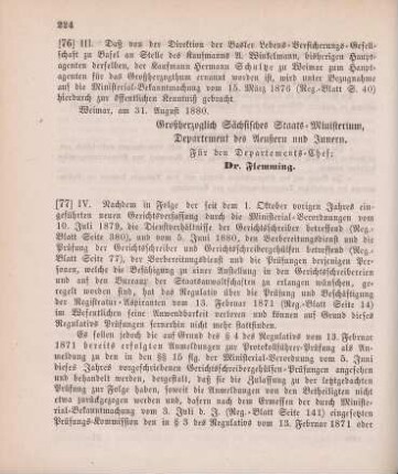 76. Ministerial-Bekanntmachung, den Wechsel in der Hauptagentur der Basler Lebens-Versicherungs-Gesellschaft betreffend