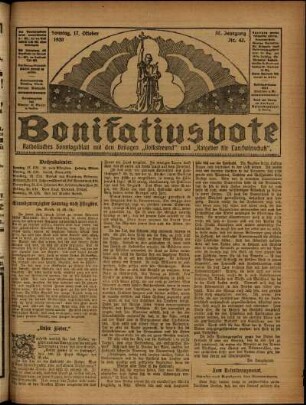 Erste Ausgabe vom Sonntag, den 17. Oktober 1920.