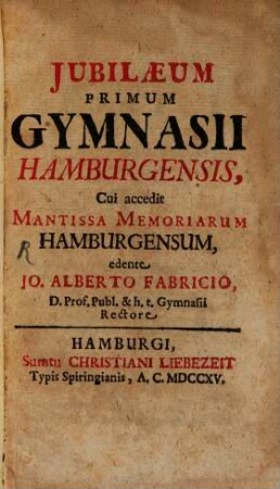 Iubilaeum primum Gymnasii Hamburgensis