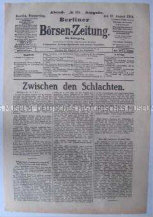 Titelblatt der "Berliner Börsen-Zeitung" zum Kriegsgeschehen
