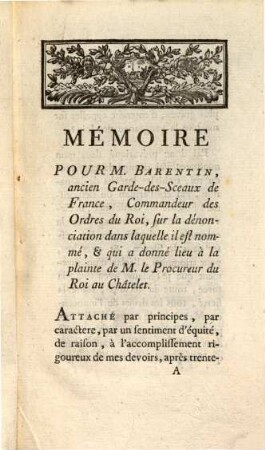 Mémoire pour M. Barentin
