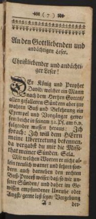 An den Gottliebenden und andächtigen Leser.
