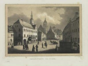 Ansicht vom Marktplatz in Pirna , Lithographie, 1840 : Marktplatz zu Pirna / Gez. u. lith. v. R. Bürger. Gedr. v. F. Weider. - [S.l.] : F. Weider , [um 1840]. - 1 Kunstbl. : Lithogr. ; 22 x 15 cm +++ Zählung: LXXXX, Bl. II