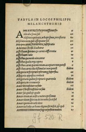 Tabula in Locos Philippi Melanchthonis