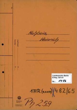Personenheft Heinrich Hohbein (*26.02.1905), Polizeisekretär und SS-Untersturmführer