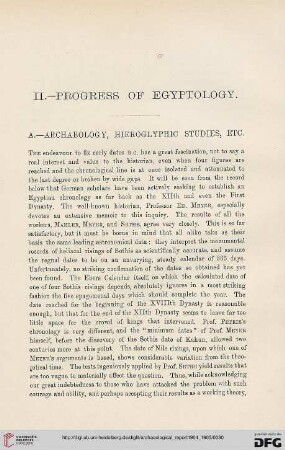 Progress of Egyptology : archaeology, hieroglyphic studies, etc