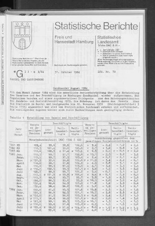 Großhandel August 1984 : Lfd. Nr. 70