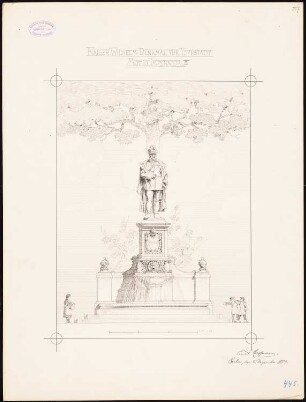 Brunnen mit Kaiser-Wilhelm-Denkmal, Lippstadt Monatskonkurrenz November 1889 (wahrscheinlich Originalzeichnung): Aufriss 1:20