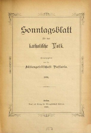 Sonntagsblatt für das katholische Volk. 1890/91