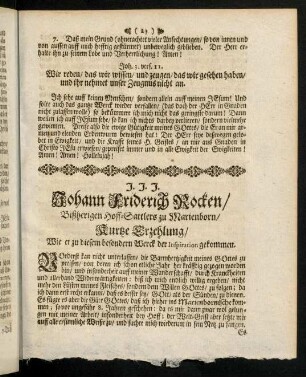 23-31, Johann Friderich Rocken / Bißherigen Hoff-Sattlers zu Marienborn / Kurtze Erzehlung / Wie er zu diesem besondern Werck der Inspiration gekommen.
