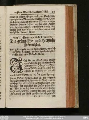 Am VI. Sonntage nach Trinitatis. Die gründliche und hertzliche Frömmigkeit.