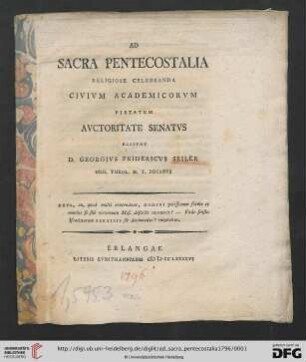 Ad sacra pentecostalia religiose celebranda civium academicorum pietatem auctoritate senatus excitaturus