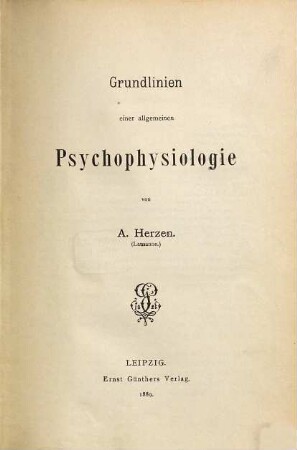 Grundlinien einer allgemeinen Psychophysiologie