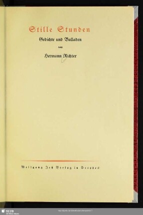 Stille Stunden : Gedichte und Balladen