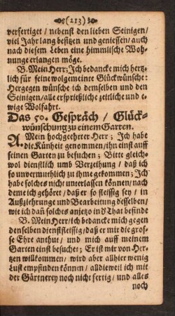 Das 50. Gespräch/ Glückwünschung zu einem Garten.