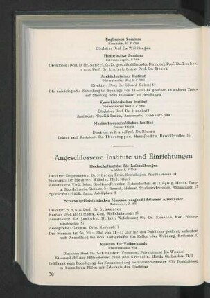 Angeschlossene Institute und Einrichtungen