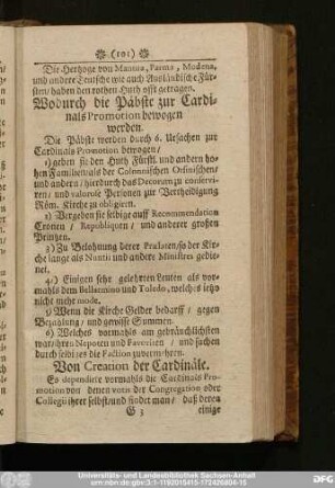 Von Creation der Cardinäle.