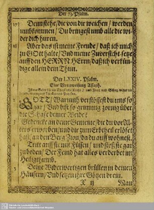 Der LXXIV. Psalm
