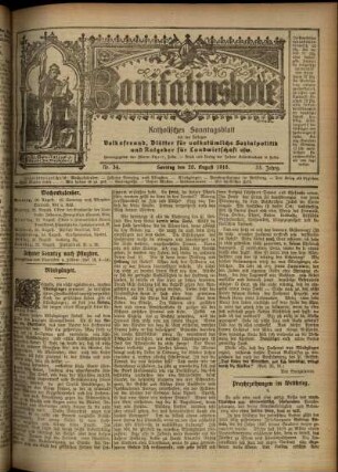 Erste Ausgabe vom Sonntag, den 20. August 1916.