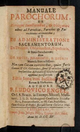 1r-676, Manuale Parochorum, De Plerisque Functionibus, ...