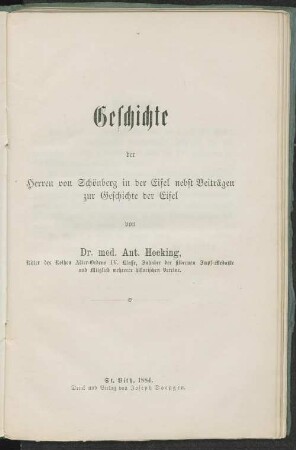 Geschichte der Herren von Schönberg in der Eifel nebst Beiträgen zur Geschichte der Eifel