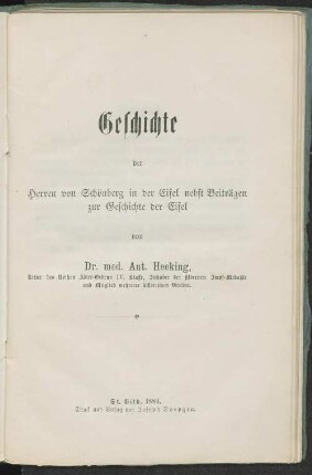 Geschichte der Herren von Schönberg in der Eifel nebst Beiträgen zur Geschichte der Eifel